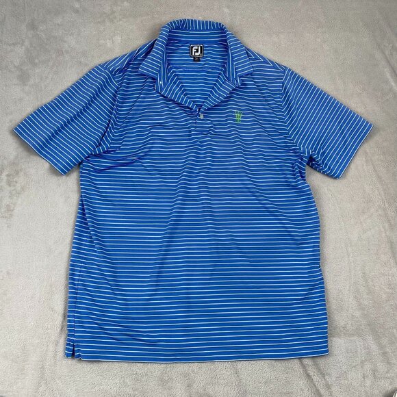 Footjoy Men's Polo Shirt XL Athletic Fit Blue & White Striped Polyester Blend - Picture 8 of 13